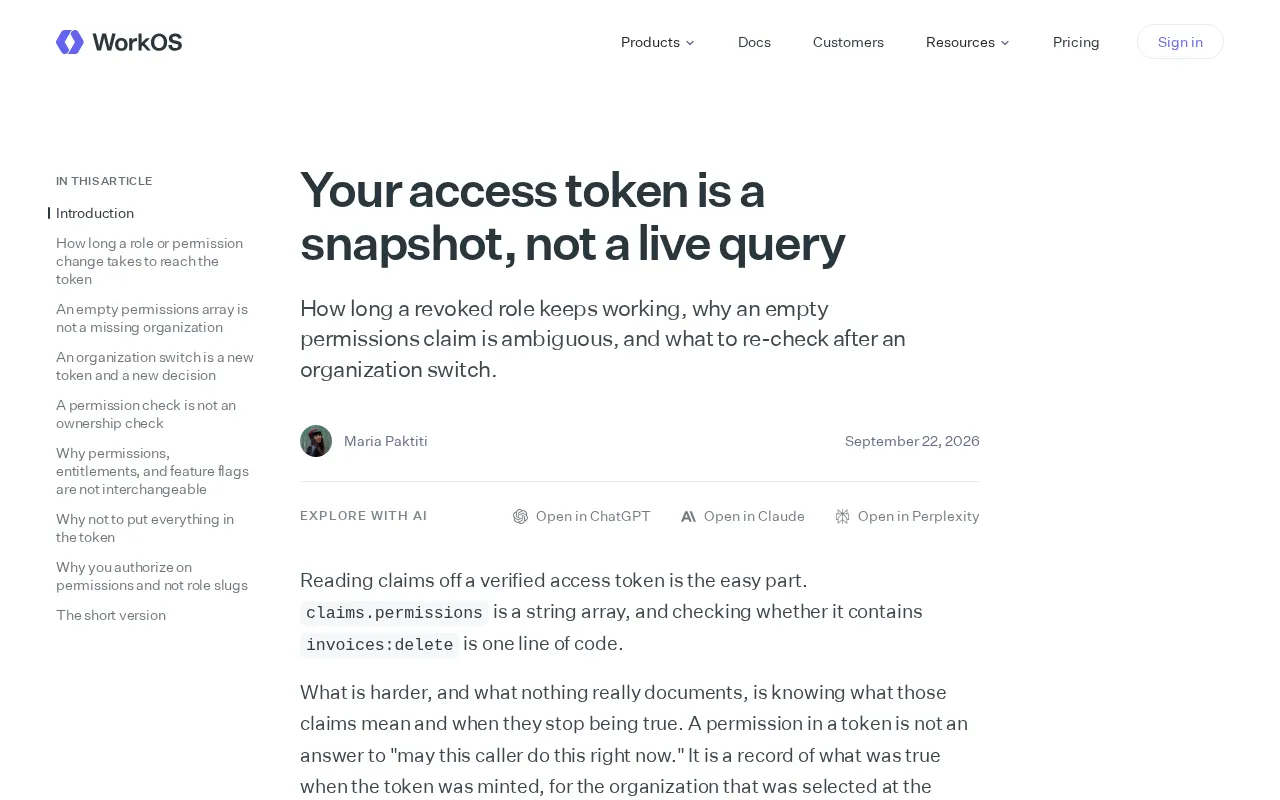 Access Tokens Are Snapshots, Not Real-Time Queries: The Hidden Risks of Stale Permissions