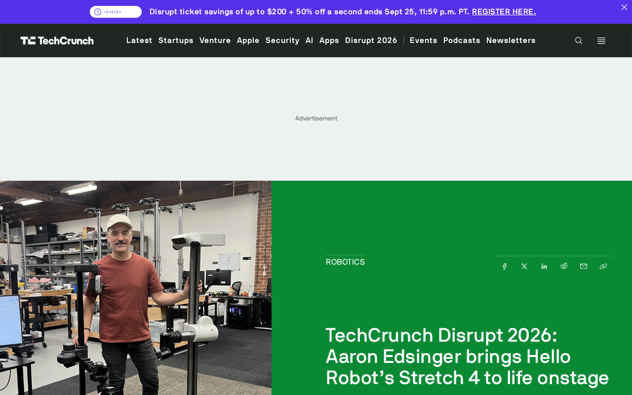Hello Robot将携Stretch 4机器人亮相TechCrunch Disrupt 2026