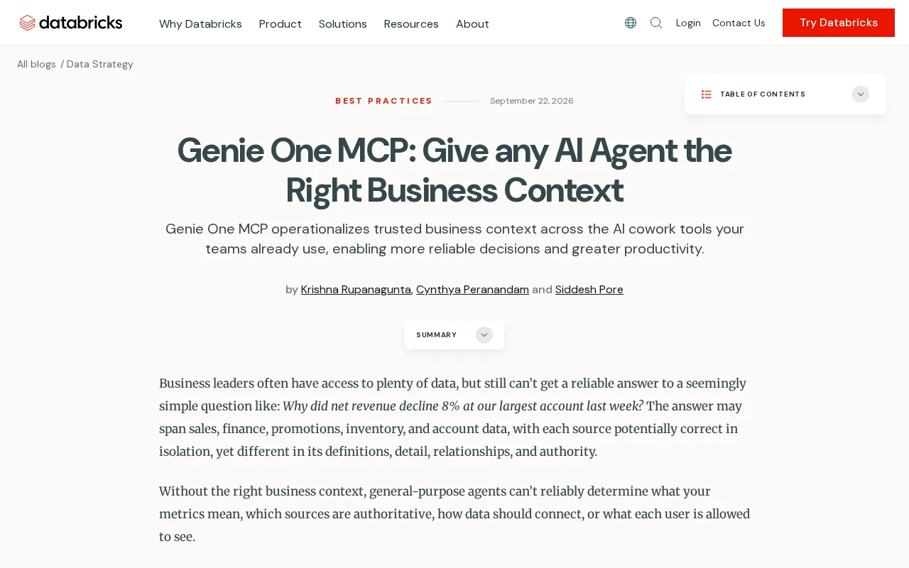 Genie One MCP: Give any AI Agent the Right Business Context