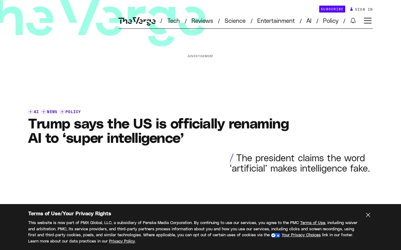 Trump Claims the US Has Officially Renamed AI to 'Super Intelligence' — Experts Say the Claim Doesn't Hold Up