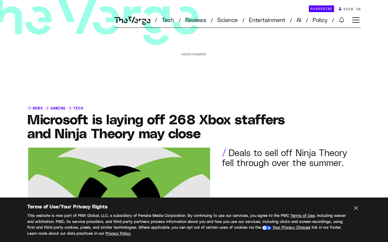 微软再裁Xbox 268人,Ninja Theory或将关闭