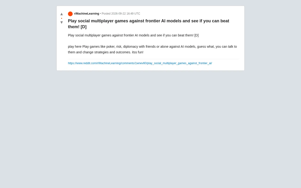 Reddit discussion about the AI multiplayer gaming platform