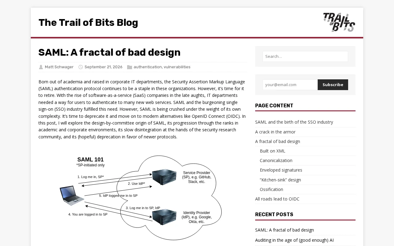 SAML: A Fractal of Bad Design