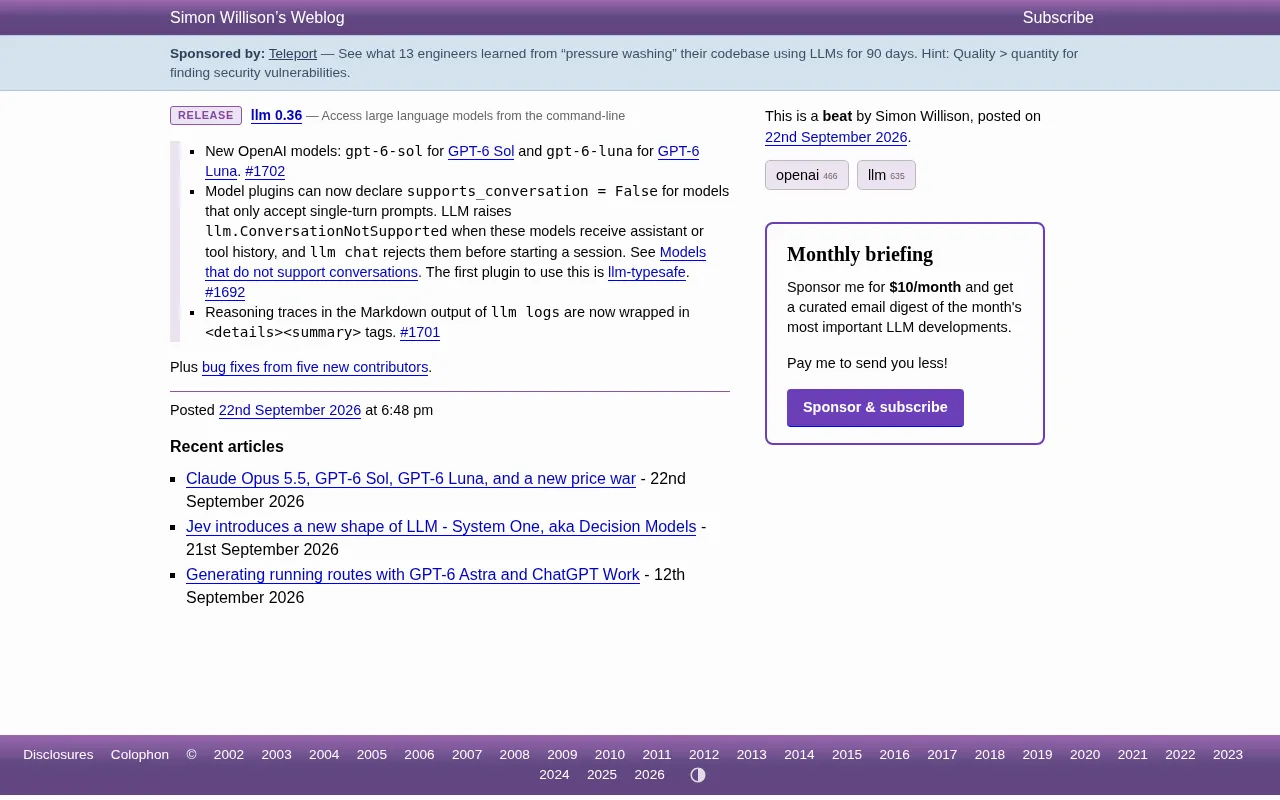 LLM 0.36 Released: GPT-6 Model Support and Single-Turn Conversation Restrictions