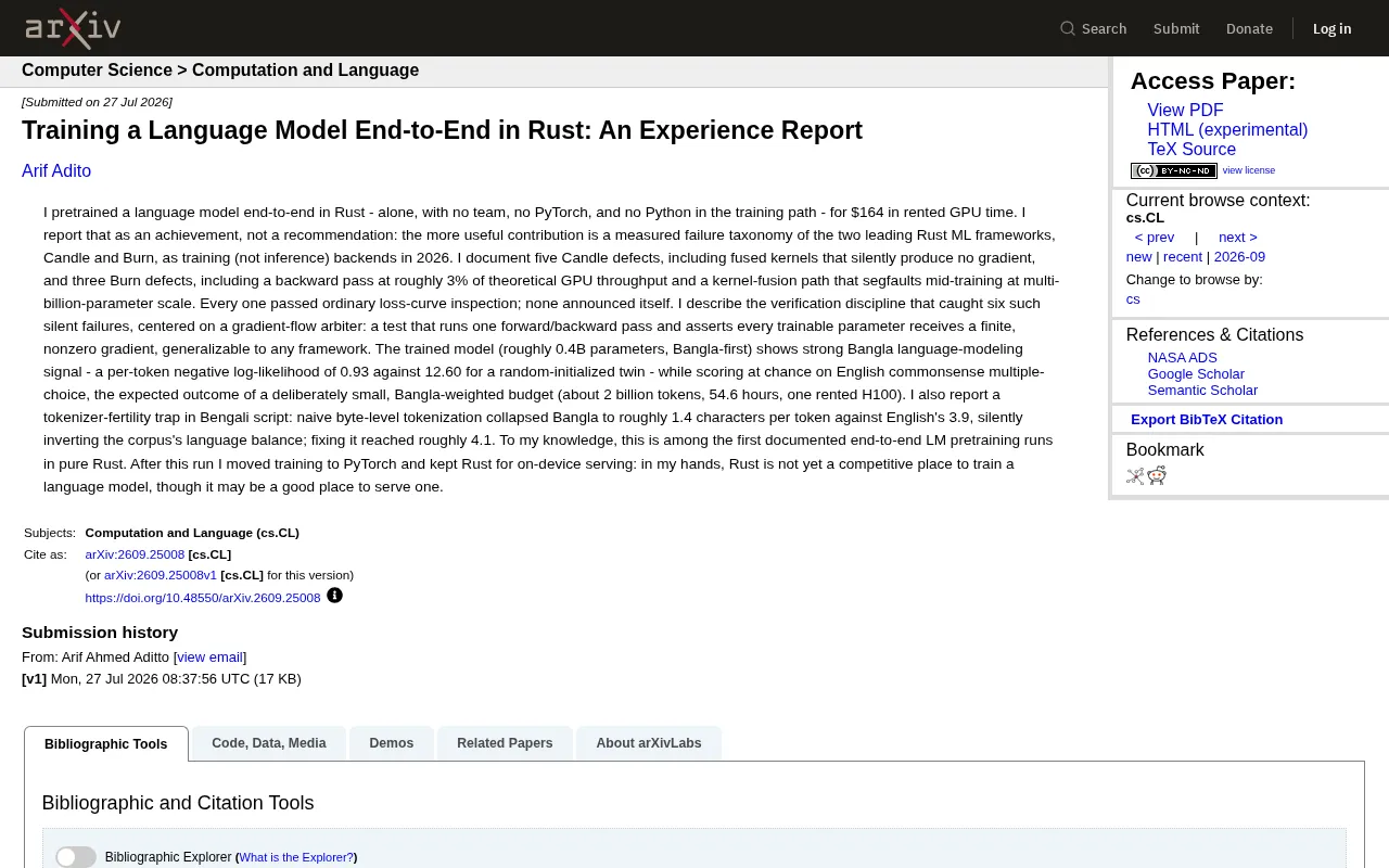 Training a Language Model in Pure Rust: The Framework Pitfalls Behind a $164 Experiment