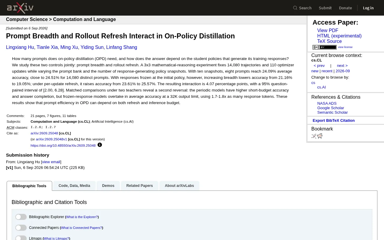 Interaction Effects Between Prompt Breadth and Rollout Refresh in On-Policy Distillation