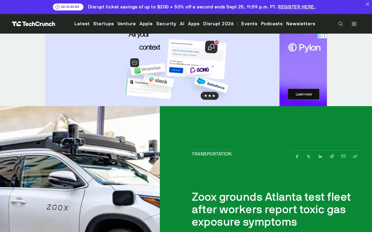Zoox Suspends Atlanta Test Fleet After Employees Report Suspected Toxic Gas Exposure