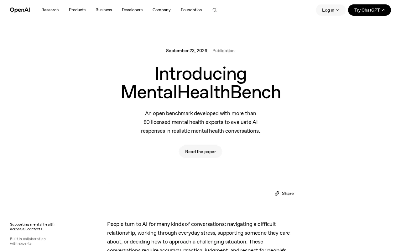 MentalHealthBench:评估AI心理健康对话安全性的专家基准