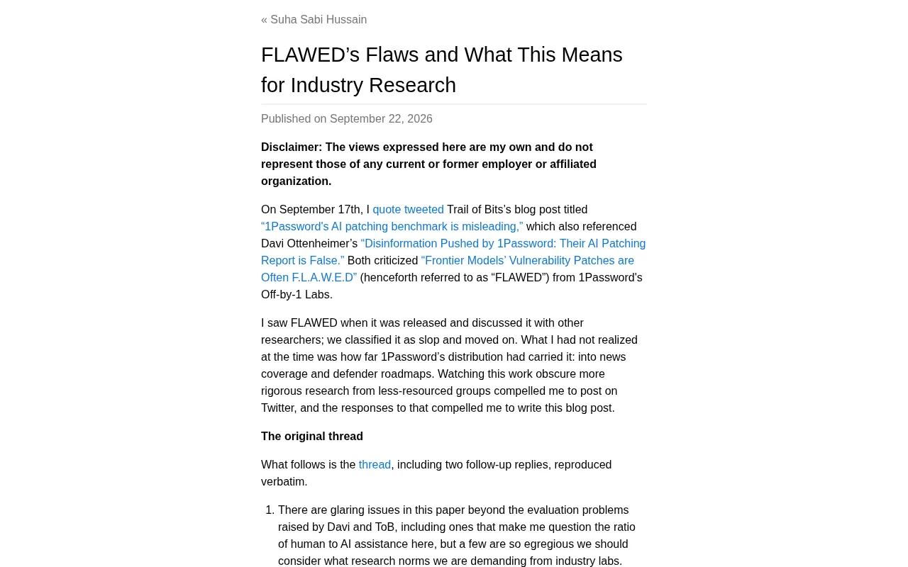 The Flaws of FLAWED: A Critical Reflection on Industry Research Methodology