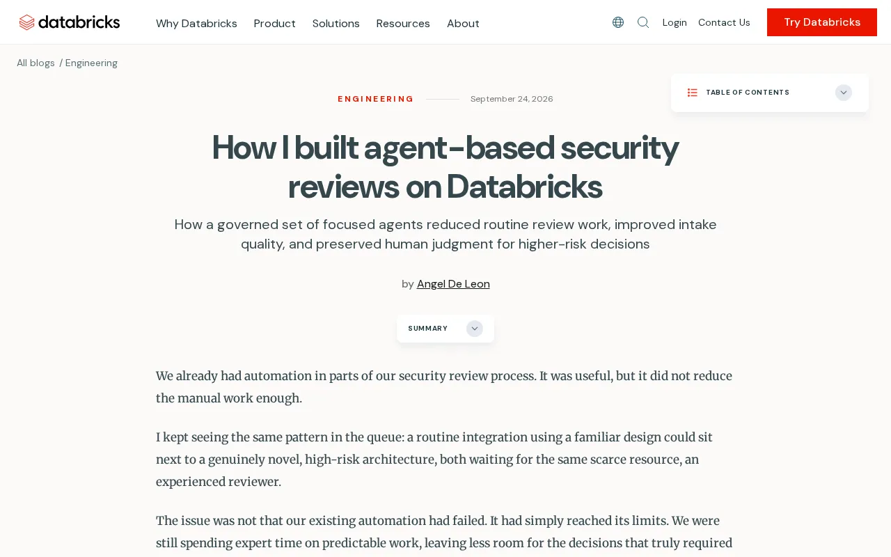 Building an Agent-Based Security Review System on Databricks