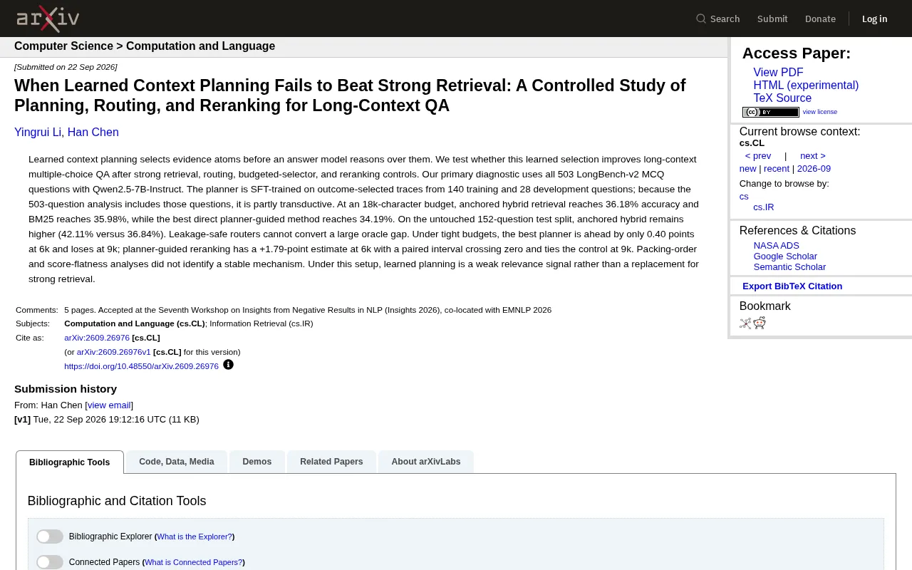 Learned Context Planning Falls Short of Strong Retrieval: A Long-Context QA Comparative Study