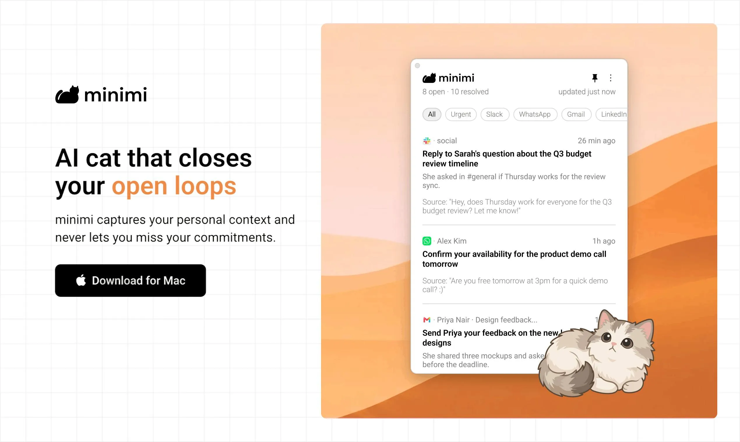 minimi 2.0: A Personal AI Assistant That Manages Your Life Through 'AI Cats'