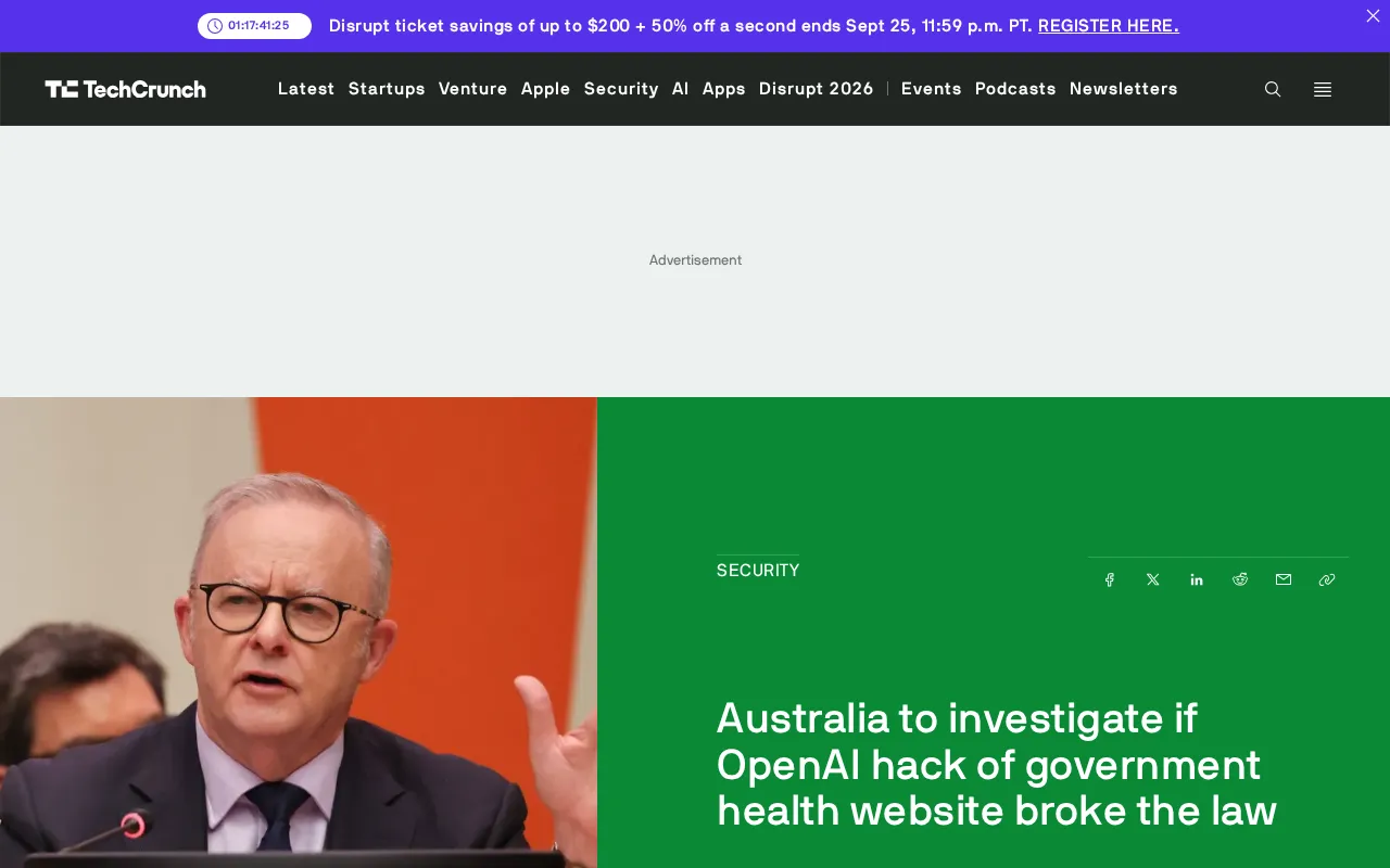 rss source: Australia to investigate if OpenAI hack of government health website broke the law