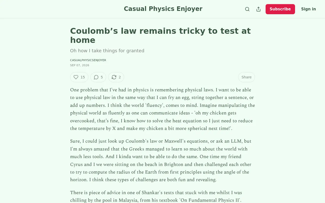 Why Is Coulomb's Law So Hard to Verify at Home?