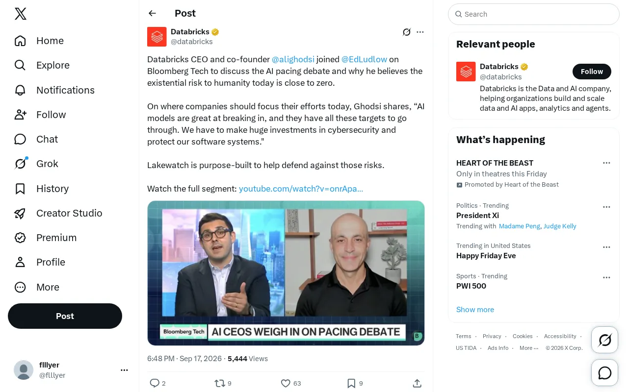Databricks CEO Ghodsi on AI Risk: The Real Threat Is Cybersecurity, Not Existential Doom