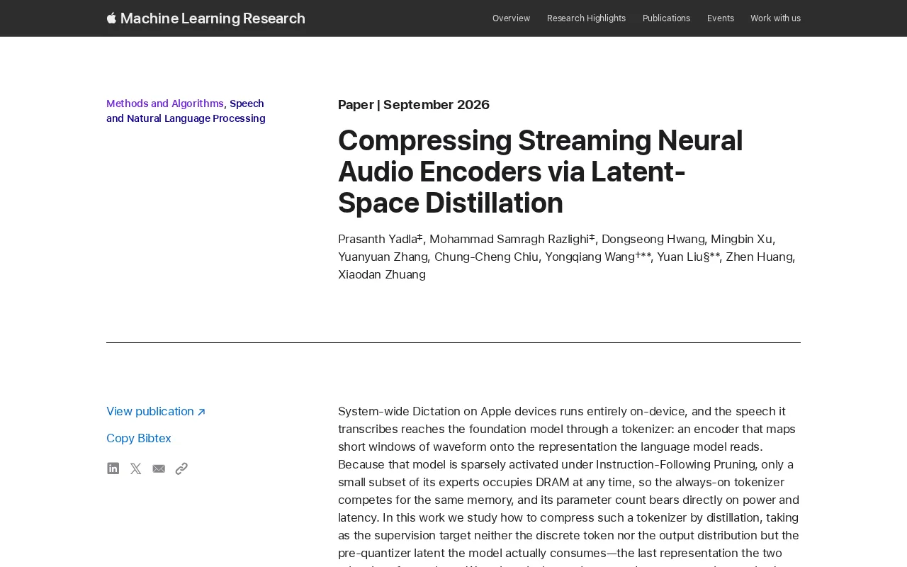 Compressing Streaming Neural Audio Encoders via Latent-Space Distillation: Apple's Memory Optimization for On-Device Speech