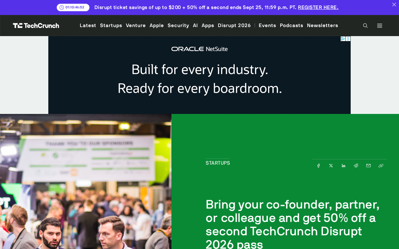TechCrunch Disrupt 2026 双人票优惠:第二张半价
