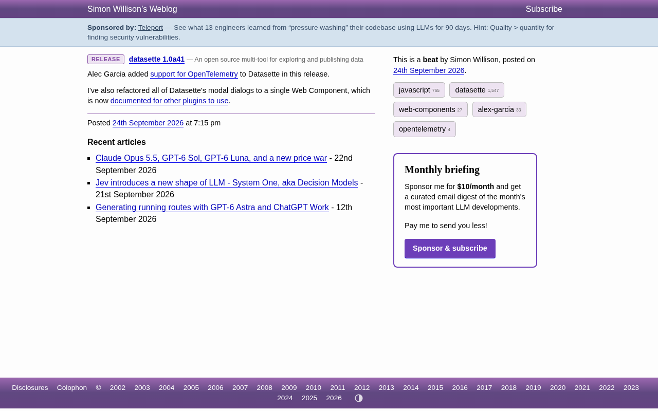 Datasette 1.0a41 Released: Adds OpenTelemetry Support and Modal Web Component