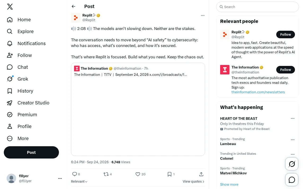 Replit's social media post on AI security