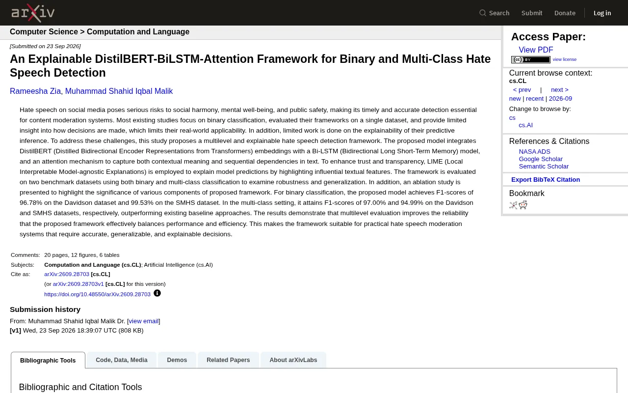 Explainable Hate Speech Detection: A DistilBERT-BiLSTM-Attention Framework Explained