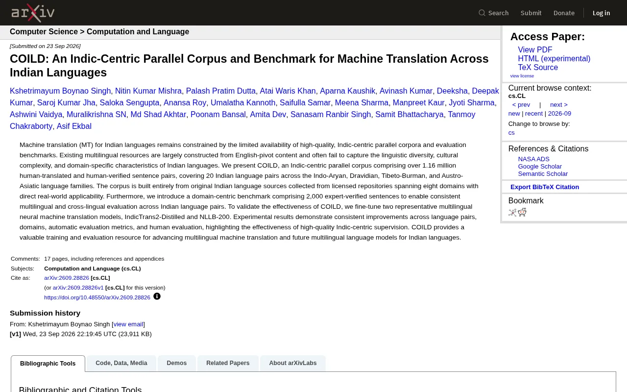 COILD: A Machine Translation Parallel Corpus and Benchmark Centered on Indic Languages