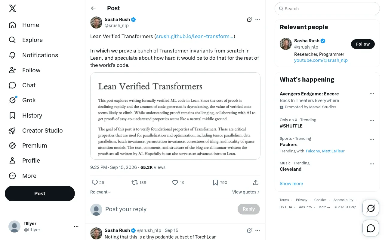 Formally Verifying Transformers with Lean: Proving Model Invariants from Scratch