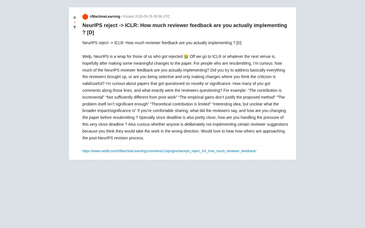 NeurIPS Rejected, Now Targeting ICLR: How Much Should You Actually Change Based on Reviewer Feedback?