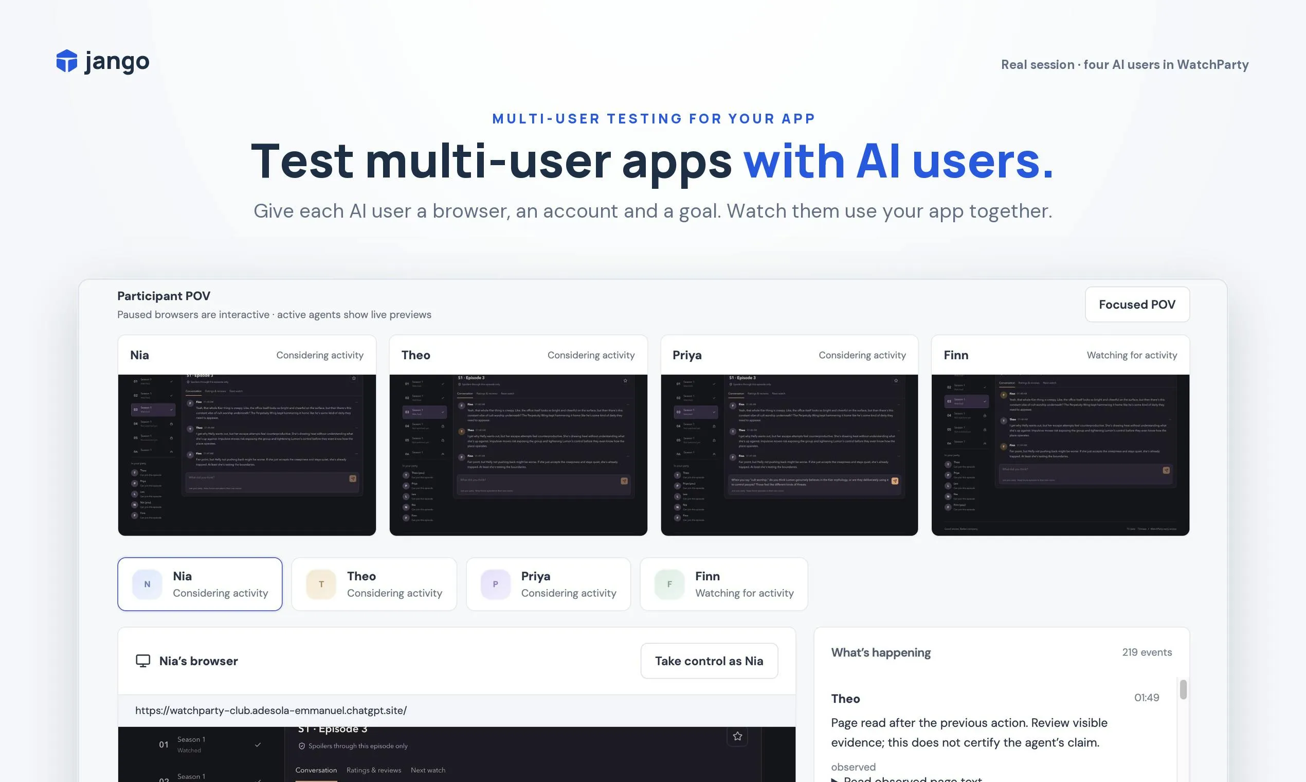 Jango: Using AI Agents to Simulate Real Users and Solve the Multi-User App Testing Problem