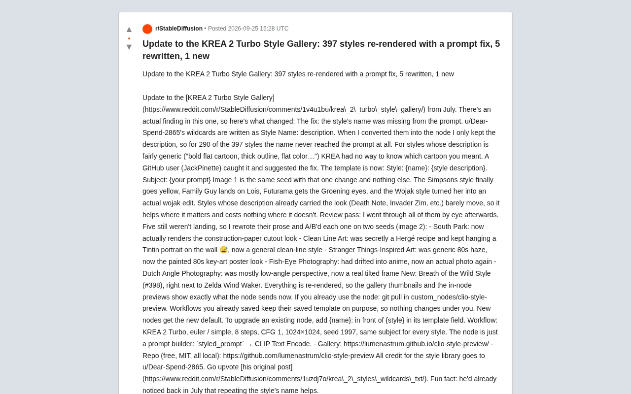 KREA 2 Turbo风格库重大更新:一个提示词修复让397种风格重现活力