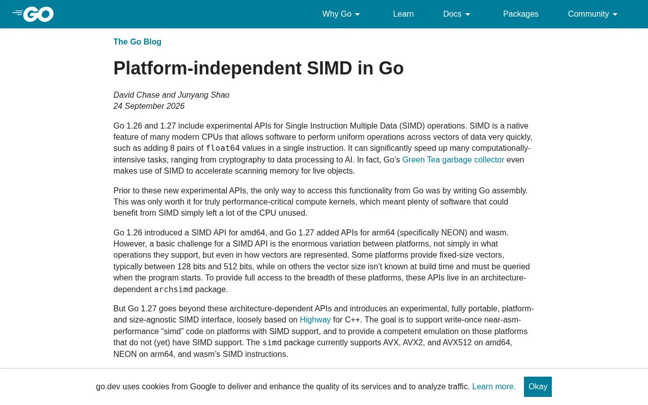 Go 语言引入平台无关 SIMD:性能优化的新实验