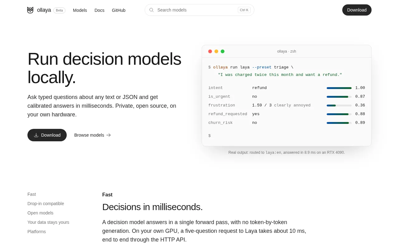 Ollaya: An Ollama-Style Local Runner for Open-Source Decision Models