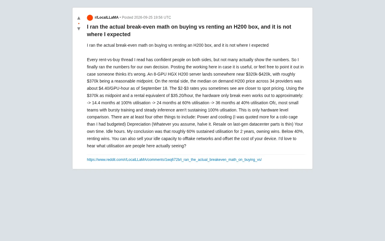 Buy or Rent H200 GPUs? A Real Break-Even Analysis