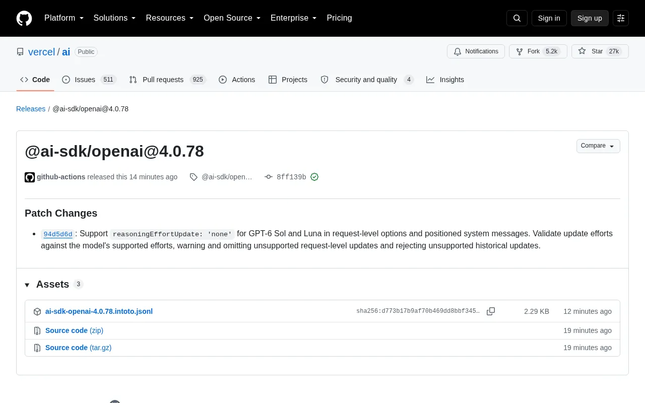 Vercel AI SDK @ai-sdk/openai@4.0.78 Update: What's New