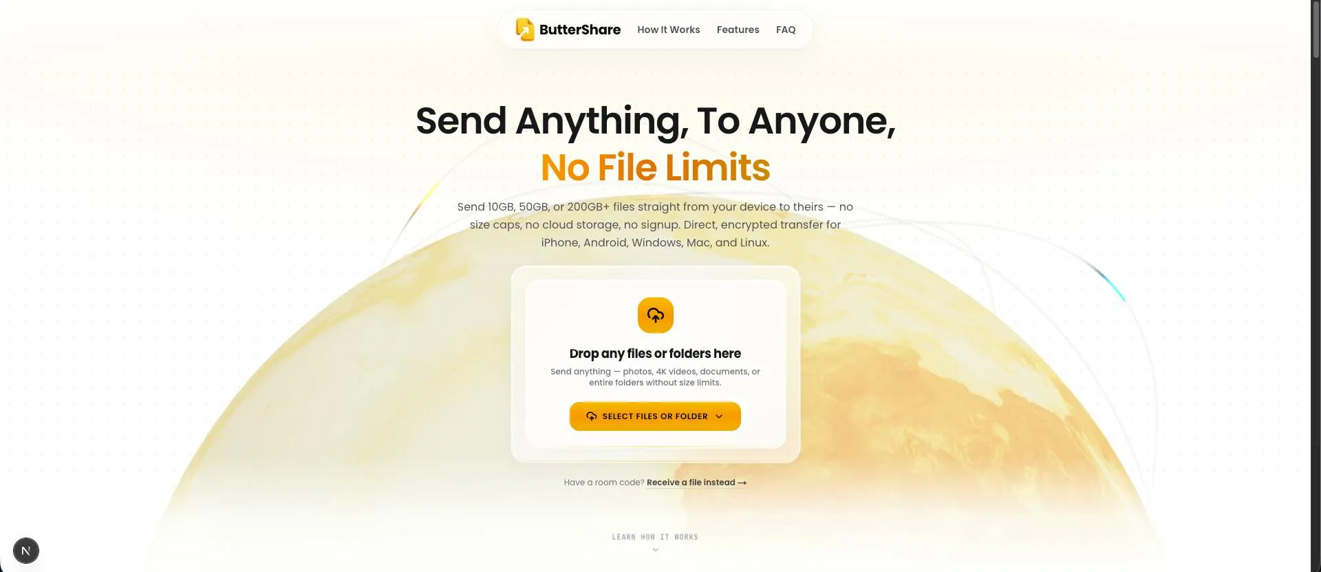 ButterShare: Peer-to-Peer File Transfer with No Size Limits