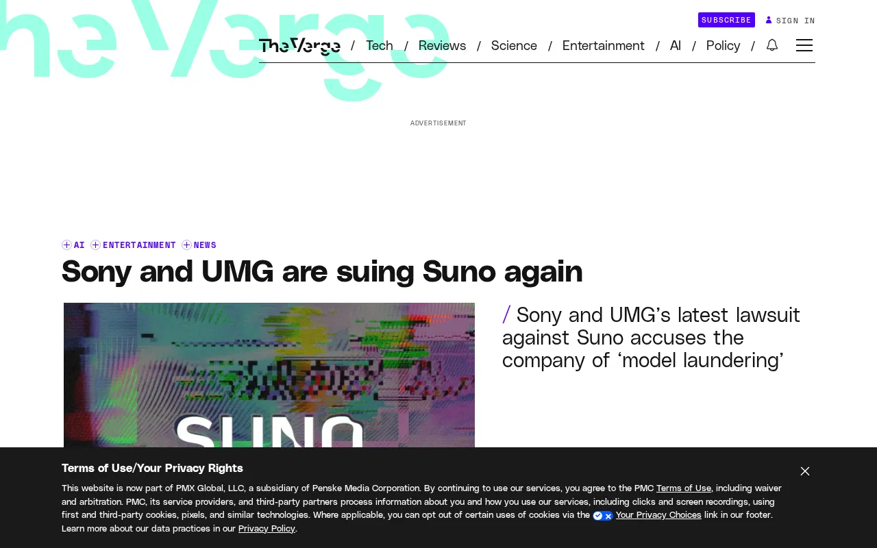 索尼与环球再诉Suno:AI音乐版权战再升级