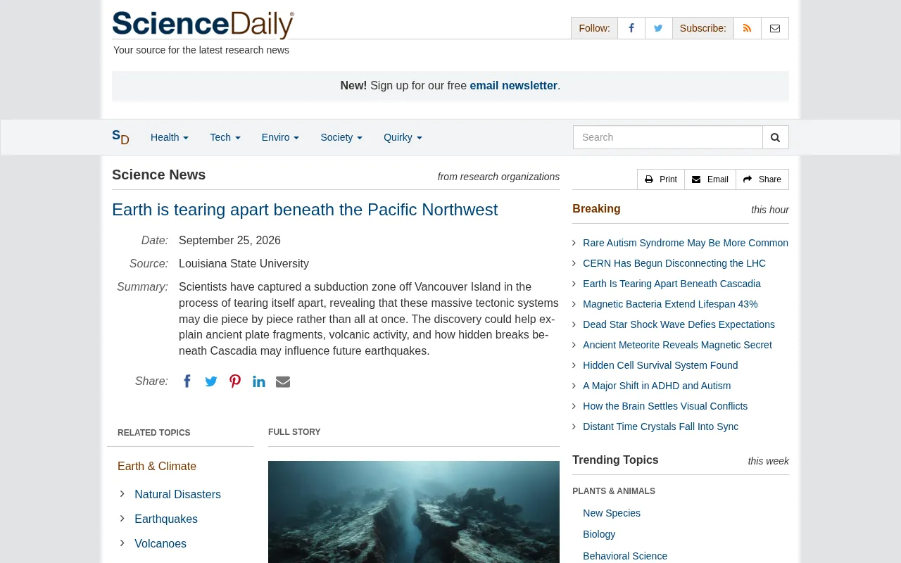 The Ground Beneath the Pacific Northwest Is Tearing Apart: A Guide to the New Geological Discovery
