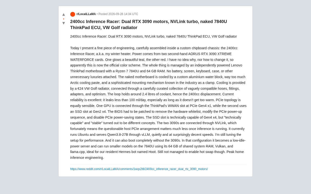 双RTX 3090+大众高尔夫水箱:硬核玩家的自制AI推理主机