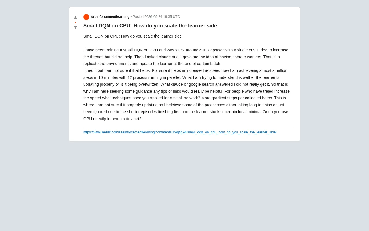 CPU上训练小型DQN:如何正确扩展Learner侧?