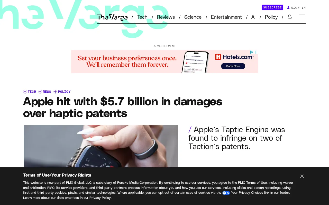 Apple hit with $5.7 billion in damages over haptic patents