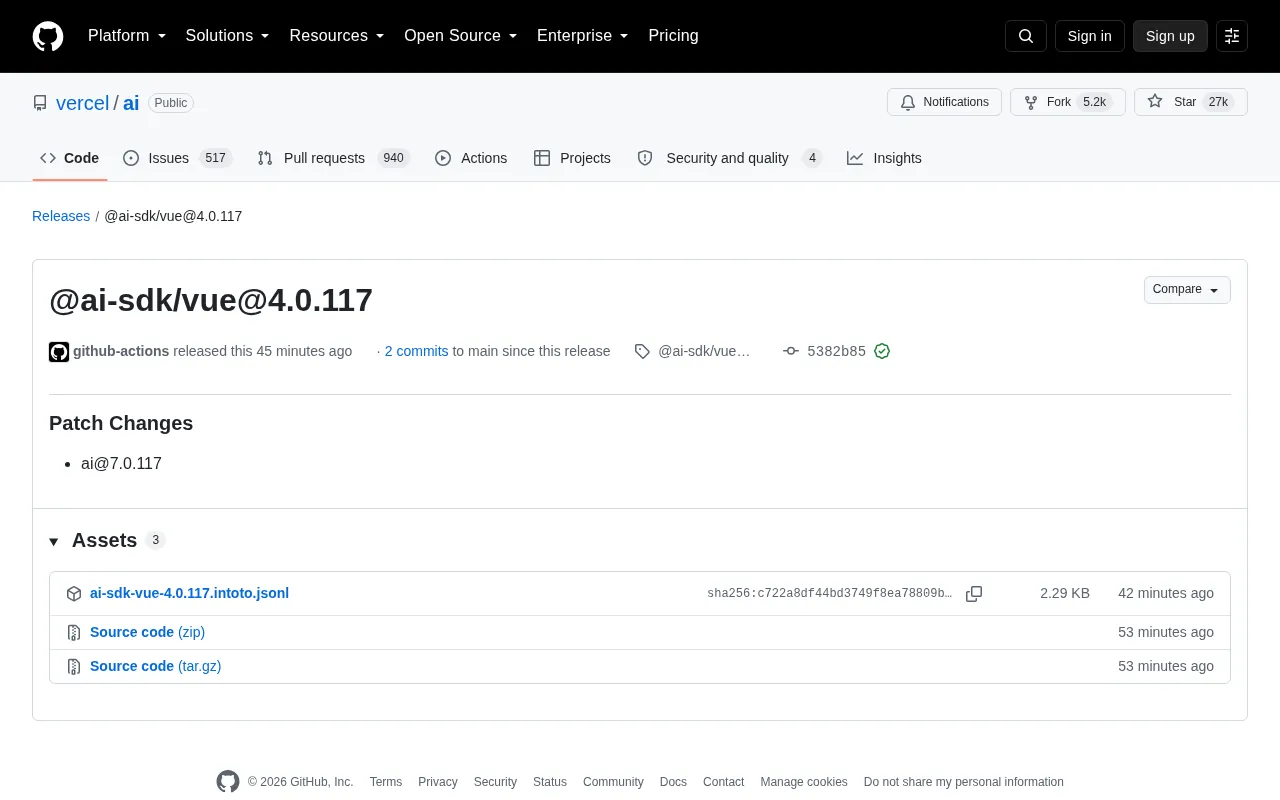 @ai-sdk/vue 4.0.117 Released: A Look at This Vercel AI SDK Patch Update