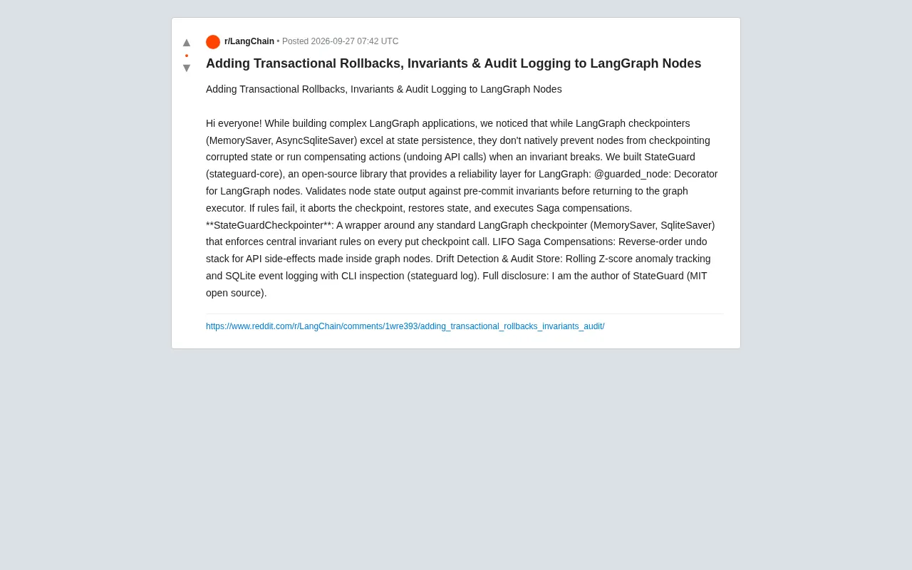 StateGuard: Adding Transactional Rollback and Audit Capabilities to LangGraph Nodes