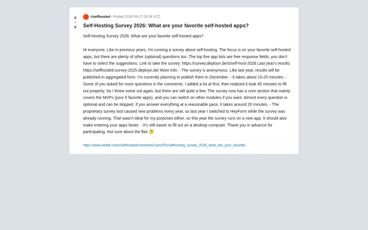 Self-Hosting Survey 2026 Launches: Community's Favorite Self-Hosted Tools