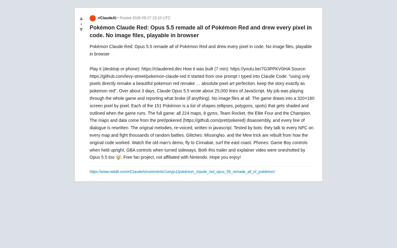 Claude Opus 5.5 Recreates Pokémon Red in Code: No Images, Pure Pixel Programming