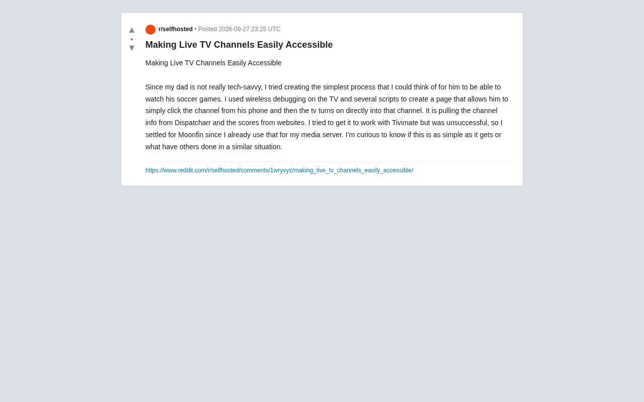 reddit source: Making Live TV Channels Easily Accessible