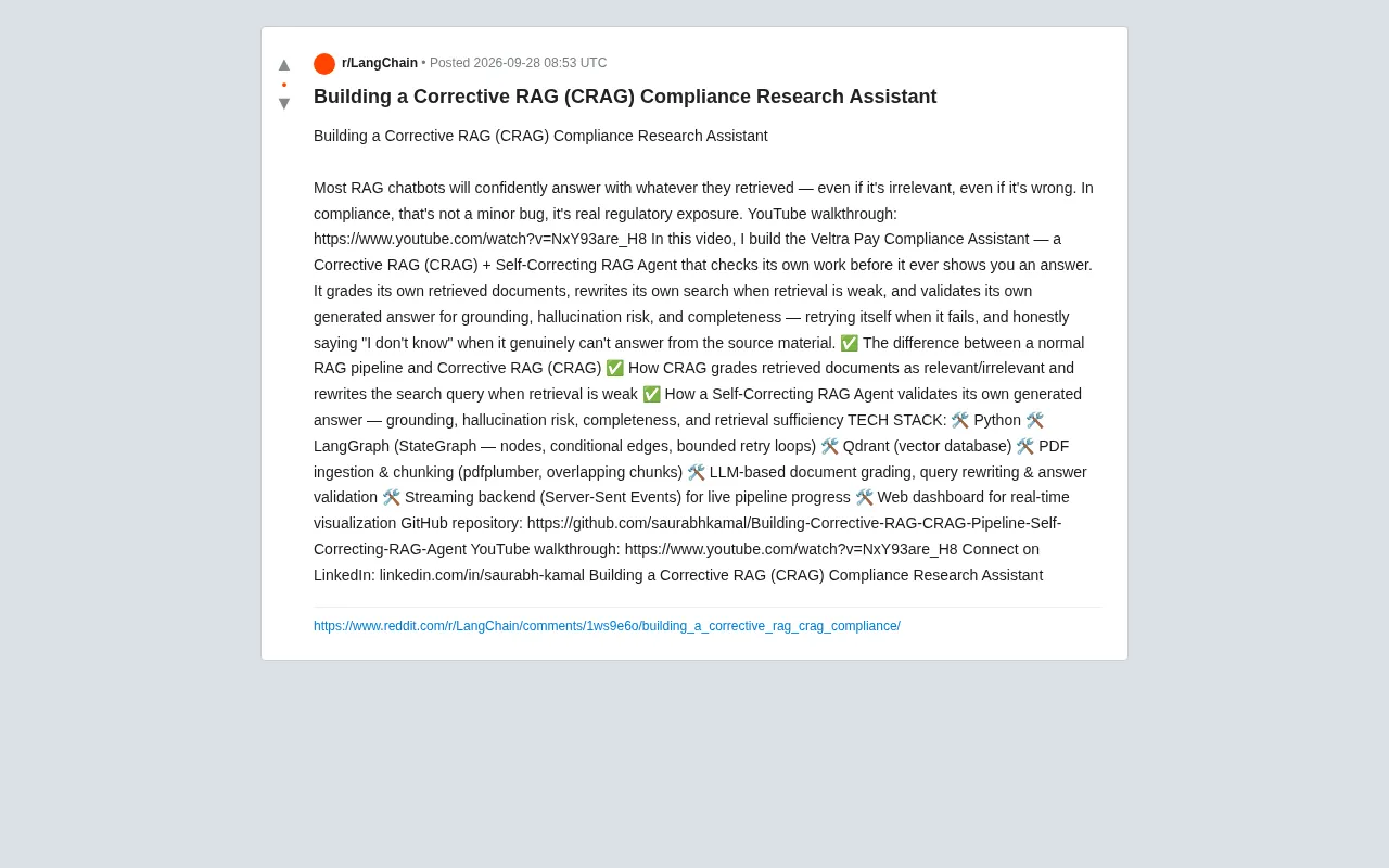 Building a Corrective RAG (CRAG) Compliance Research Assistant