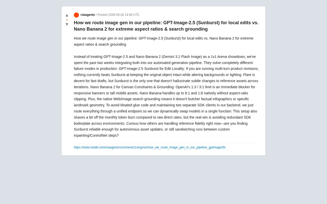 Reddit post: dual-model routing for image generation pipelines