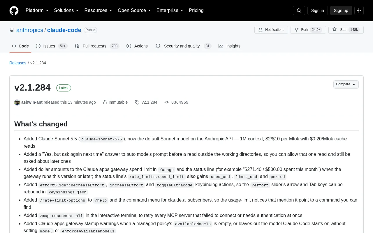Claude Code v2.1.284