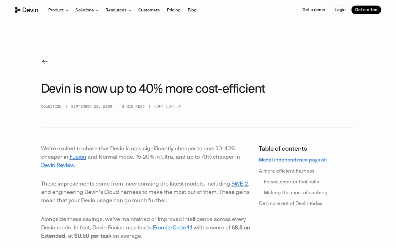 Devin Slashes Costs by Up to 70%: AI Coding Agent Gets a Major Efficiency Upgrade