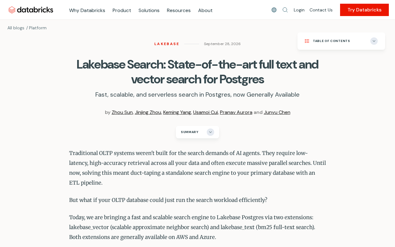 Lakebase Search:为Postgres带来顶尖全文与向量检索能力