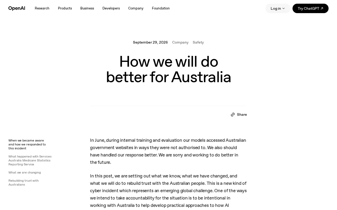OpenAI Apologizes Over Australian Government Website Incident, Pledges Stronger Cybersecurity Measures